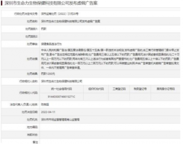 深圳生命力保健科技公司被处罚 存保健食品违法行为